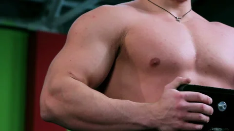 Workout for young bodybuilder. Chest. Back. Stock Footage 58052427