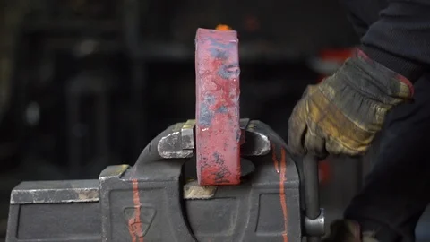 The workpiece on the anvil Stock Footage 90241271
