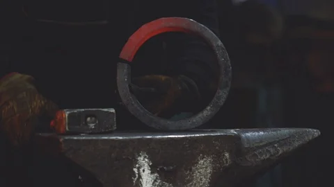 The workpiece on the anvil Stock Footage 90243669