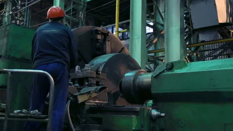 Workpiece processing on lathe Stock Footage 100333182