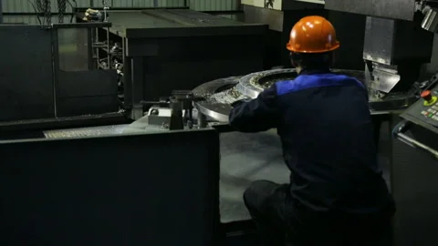 Workpiece processing on turning-and-boring lathe Stock Footage 100333063