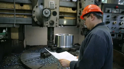 Workpiece processing on turning-and-boring lathe Stock Footage 100497057