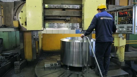 Workpiece processing on turning-and-boring lathe Stock Footage 100497116