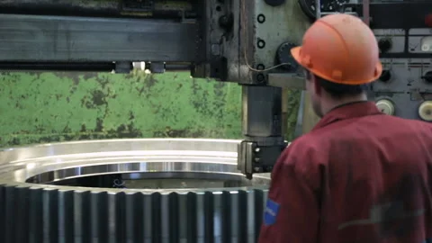 Workpiece processing on turning-and-boring lathe Stock Footage 100497170