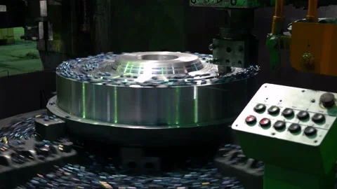 Workpiece processing on turning-and-boring lathe Stock Footage 100607332