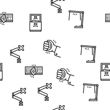 Workplace Accessories And Tools Vector Seamless Pattern Illustrazione stock