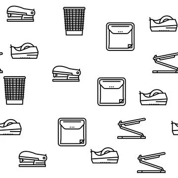 Workplace Accessories And Tools Vector Seamless Pattern Illustrazione stock