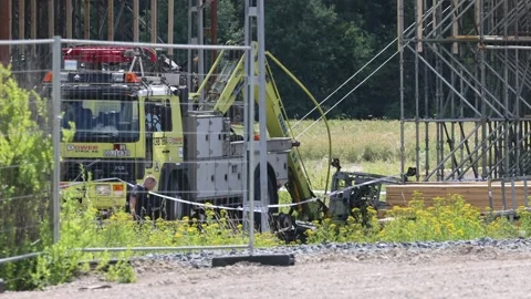 Workplace accident, construction site, Godegård, Sweden Stock Footage 202130774