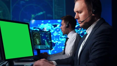 Workplace of the air traffic controllers in the control tower. Diverse team of Stock Footage 163259097