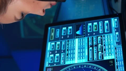 Workplace of the air traffic controllers in the control tower. Team of Stock Footage 262968159