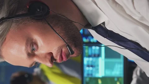 Workplace of the air traffic controllers in the control tower. Team of Stock Footage 263978960