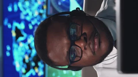 Workplace of the air traffic controllers in the control tower. Team of Stock Footage 265163437