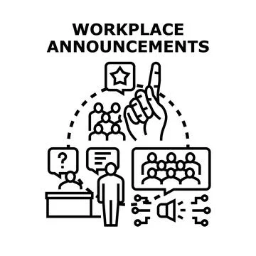 Workplace announcements concept with team discussions Stock Illustration