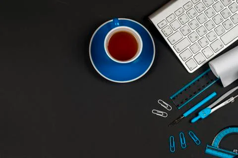 Workplace of architect - Architect rolls and plans. Stock Photos