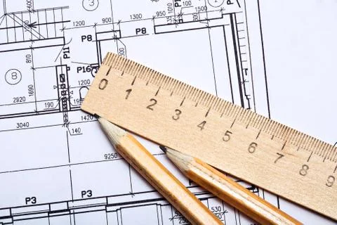 Workplace of architect. Stock Photos