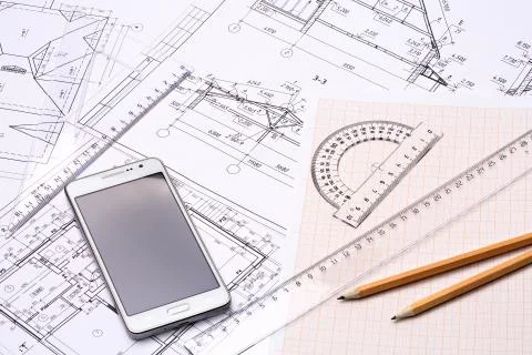 Workplace of architect. Stock Photos