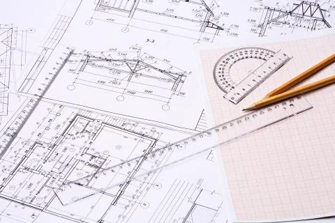 Workplace of architect. Stock Photos