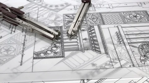 Workplace Architect: professionally tools - compasses rotate slowly Stock Footage 94423003