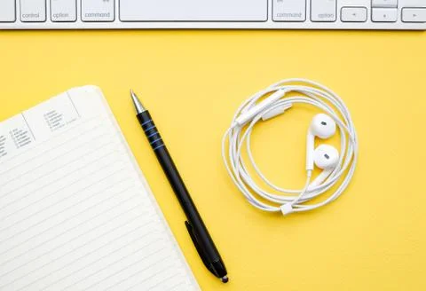 Workplace background: objects for a work and an education Stock Photos