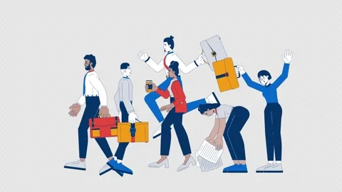 Workplace with busy employees diverse 2D animation Stock Footage 300585372