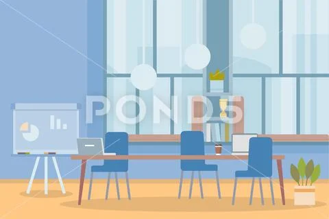 Workplace, cabinet, office. Empty workspace with table and chairs. Stock Illustration