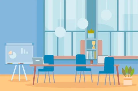 Workplace, cabinet, office. Empty workspace with table and chairs. Stock Illustration