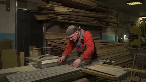 Workplace carpenter measures tool position with a ruler. Production room Stock Footage 149311637