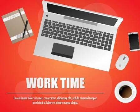 Workplace with coffee mobile laptop vector at orange background Vector Stock Illustration