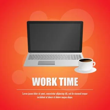 Workplace with coffee mobile laptop vector at orange background Vector Stock Illustration