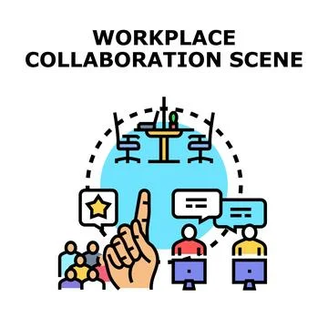 Workplace collaboration scene depicting diverse team cooperation Stock Illustration