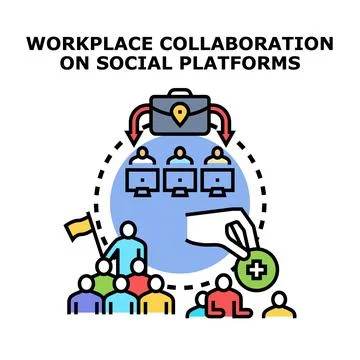 Workplace collaboration on social platforms connecting digital team Stock Illustration