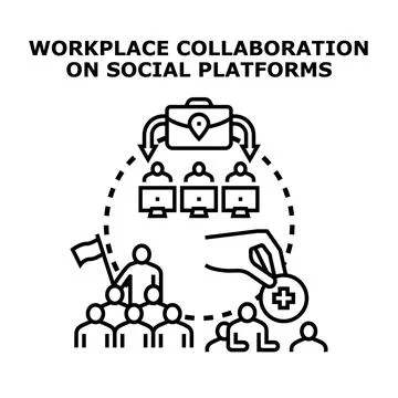 Workplace collaboration on social platforms connecting digital team Stock Illustration