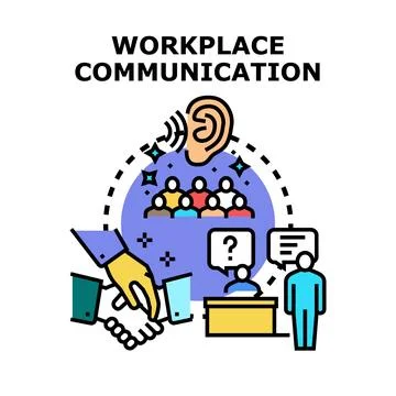 Workplace communication process collaborating and sharing ideas Stock Illustration