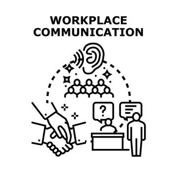 Workplace communication process collaborating and sharing ideas Stock Illustration