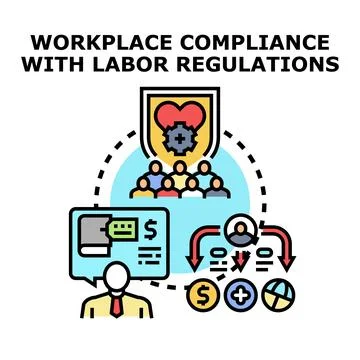 Workplace compliance with labor regulations ensuring employee safety Illustrazione stock