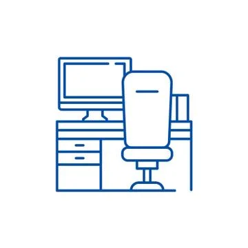 Workplace with computer and chair line icon concept. Workplace with computer and Illustrazione stock