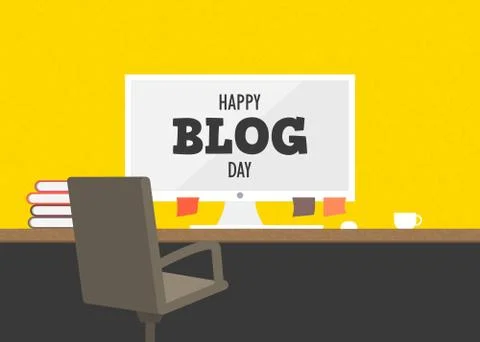 Workplace with computer. Blogging day background Stock Illustration