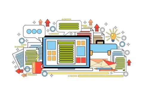 Workplace Computer Desktop Office Worker Desk Elements Illustrazione stock