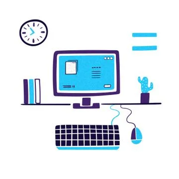 Workplace with computer. Flat modern vector illustration. Stock Illustration