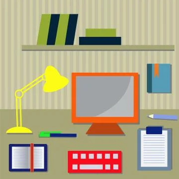 Workplace with computer 스톡 일러스트