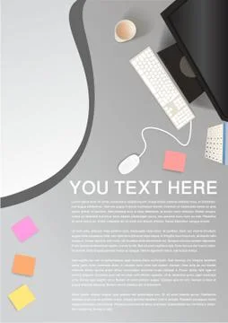 Workplace with computer, memo, mouse and surface to text . Clean realistic il Stock Illustration