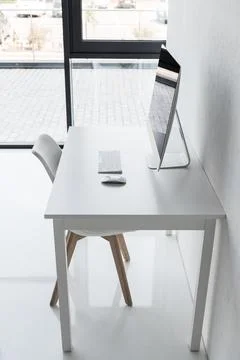 Workplace with computer in modern Stock Photos