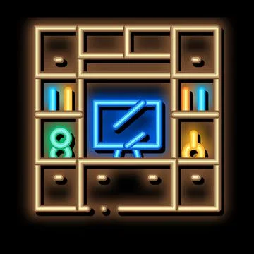 Workplace with Computer neon glow icon illustration Illustrazione stock