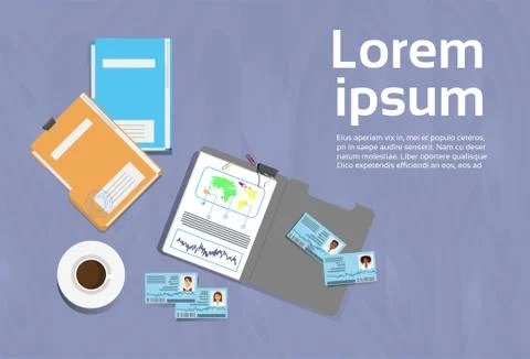 Workplace Concept Office Desk Template Top Angle View Document Folders Banner Illustrazione stock