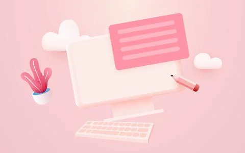 Workplace concept. Office table. Design for co working. Desktop computer. Stock Illustration