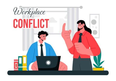 Workplace Conflict Illustration featuring Arguing Coworkers Having a Disput.. Stock Illustration