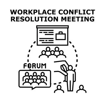 Workplace conflict resolution meeting concept illustrating problem solving Stock Illustration