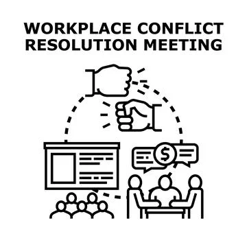 Workplace conflict resolution meeting finding compromise solution Stock Illustration