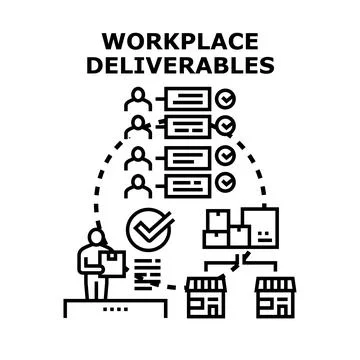 Workplace deliverables completing project tasks and supply chain Stock Illustration