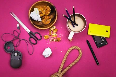 Workplace demonstrating the hatred of work. The concept of stress and depress Stock Photos